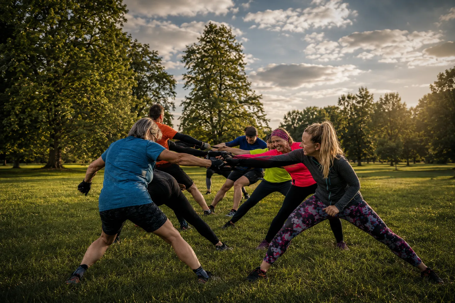 Reboot members training with medicine balls at sunrise in Beacon Park, Lichfield